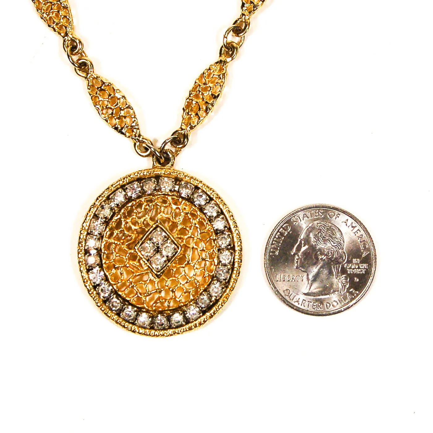 1970s Rhinestone Medallion Necklace