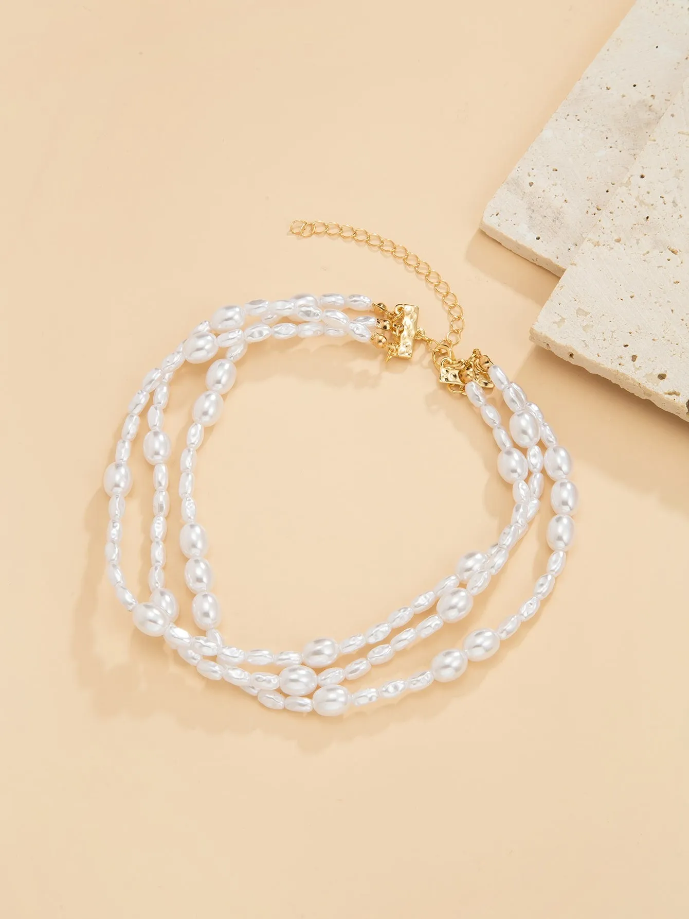 1pc Elegant Faux Pearl Beaded Layered Necklace