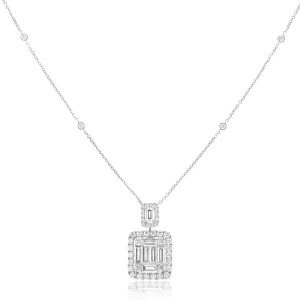 2.33ct tw Diamond Invisible-set Emerald Cut Statement Pendant Necklace