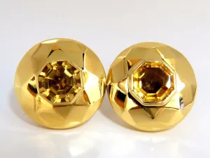 26.00ct Retro Mod Natural yellow golden citrine clip earrings 18kt puffer dome