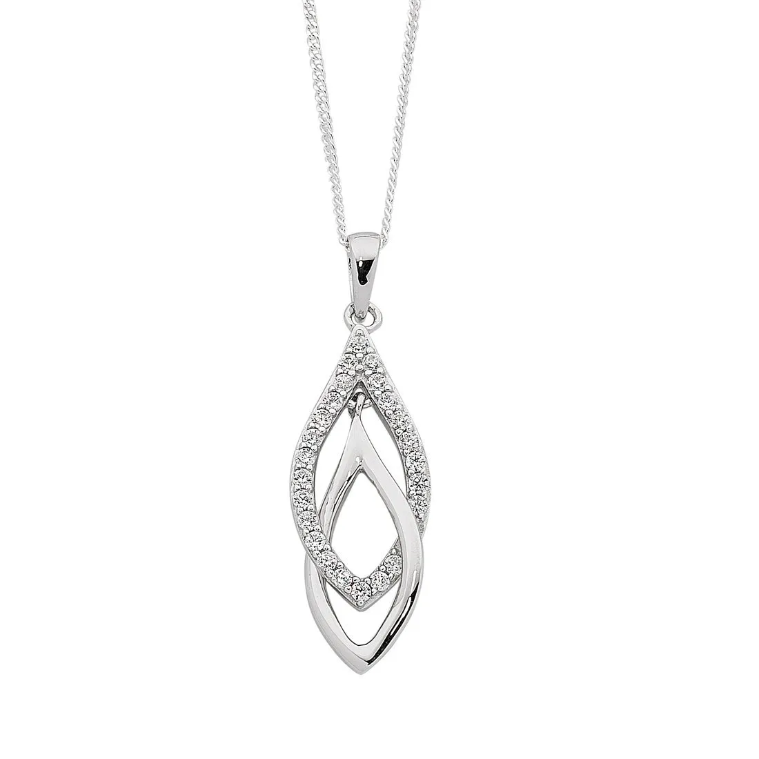 45cm Sterling Silver Interlocked Drop Necklace