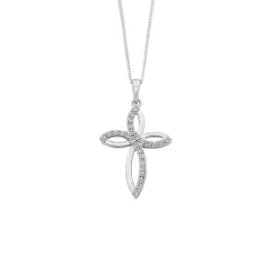 45cm Sterling Silver Open Cross Cubic Zirconia Necklace