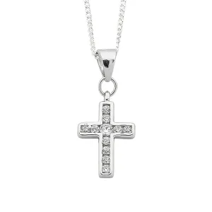 45cm Sterling Silver White Cubic Zirconia Cross Pendant Necklace