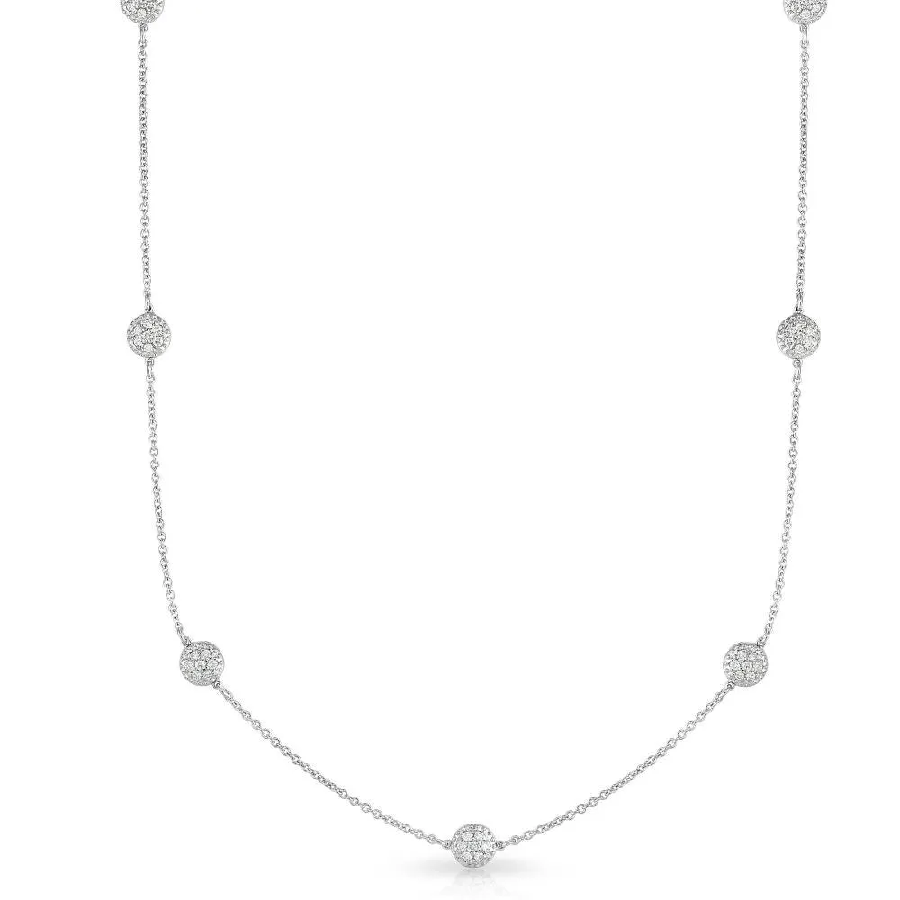 7 Station 0.70Ct Diamond Cluster Necklace, 18" in 14K Gold