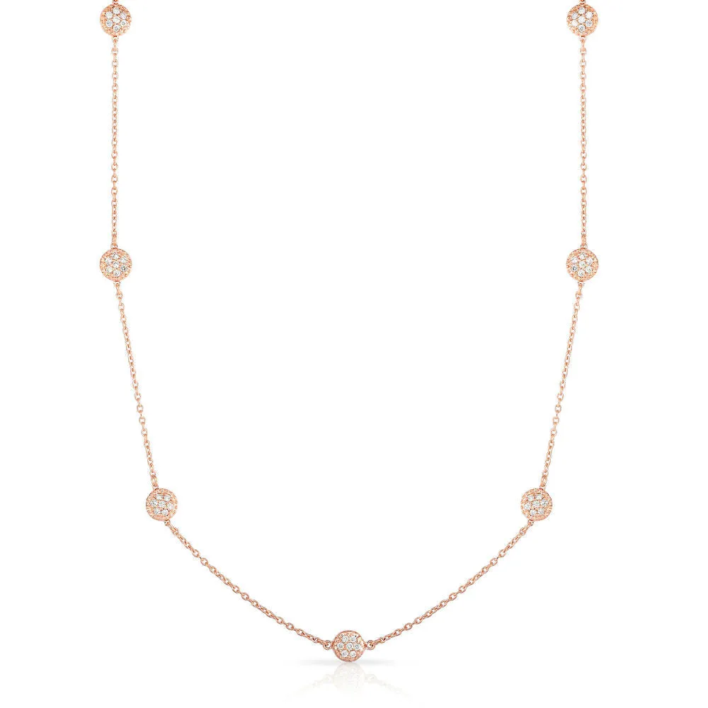 7 Station 0.70Ct Diamond Cluster Necklace, 18" in 14K Gold