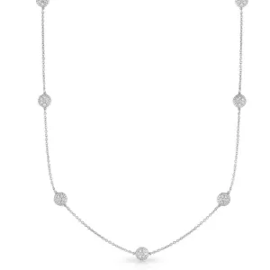 7 Station 0.70Ct Diamond Cluster Necklace, 18" in 14K Gold