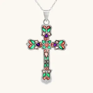 925 STERLING SILVER PLIQUE A JOUR CROSS NECKLACE