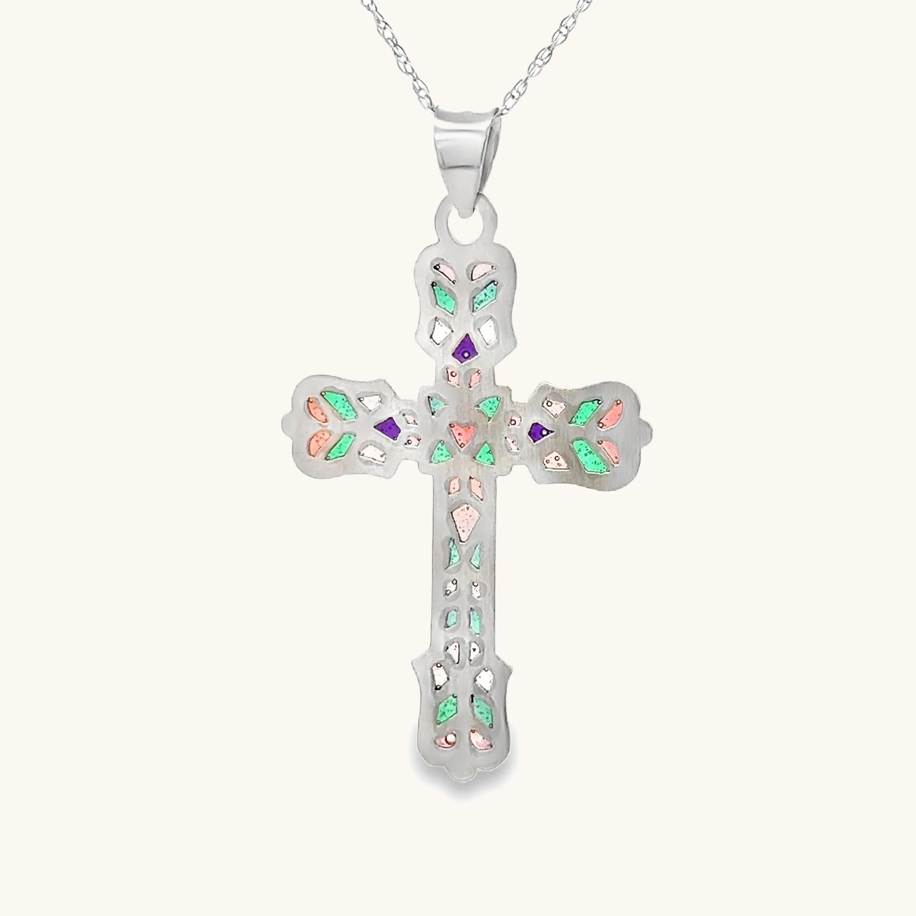 925 STERLING SILVER PLIQUE A JOUR CROSS NECKLACE