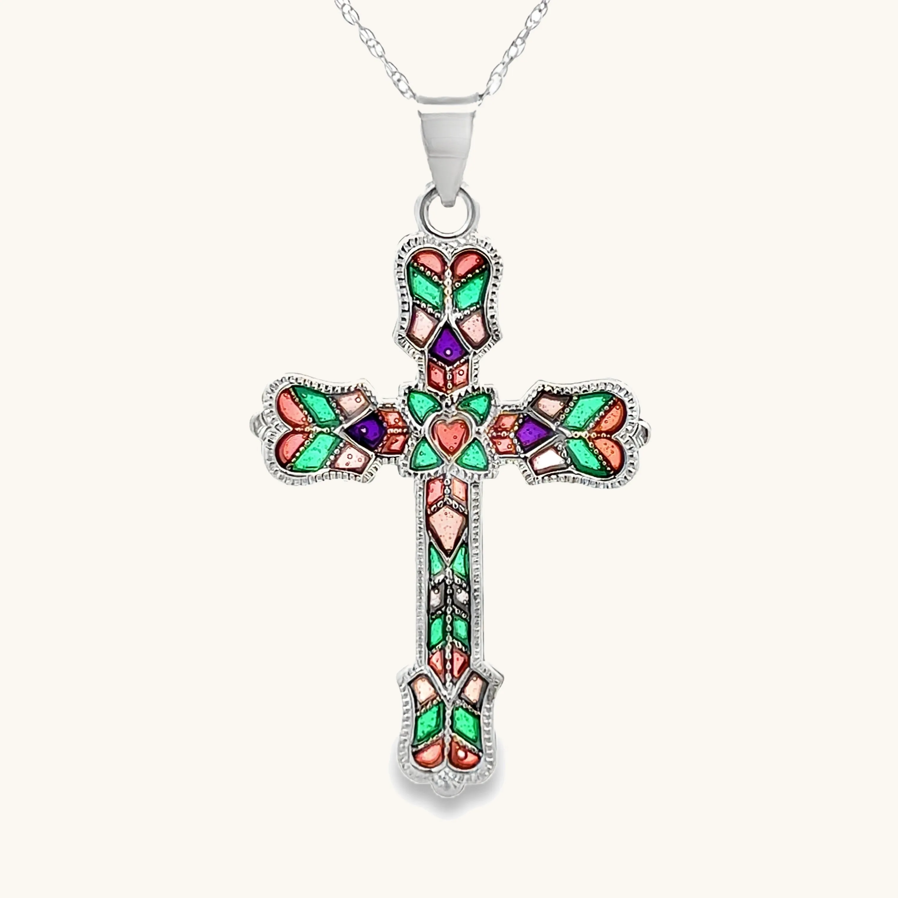 925 STERLING SILVER PLIQUE A JOUR CROSS NECKLACE