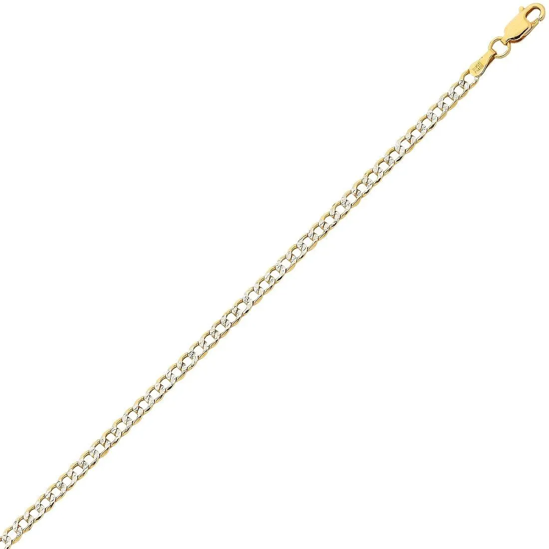 9ct Yellow Gold Silver Infused 2 Tone Diamond Cut Curb Necklace 55cm