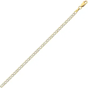 9ct Yellow Gold Silver Infused 2 Tone Diamond Cut Curb Necklace 55cm