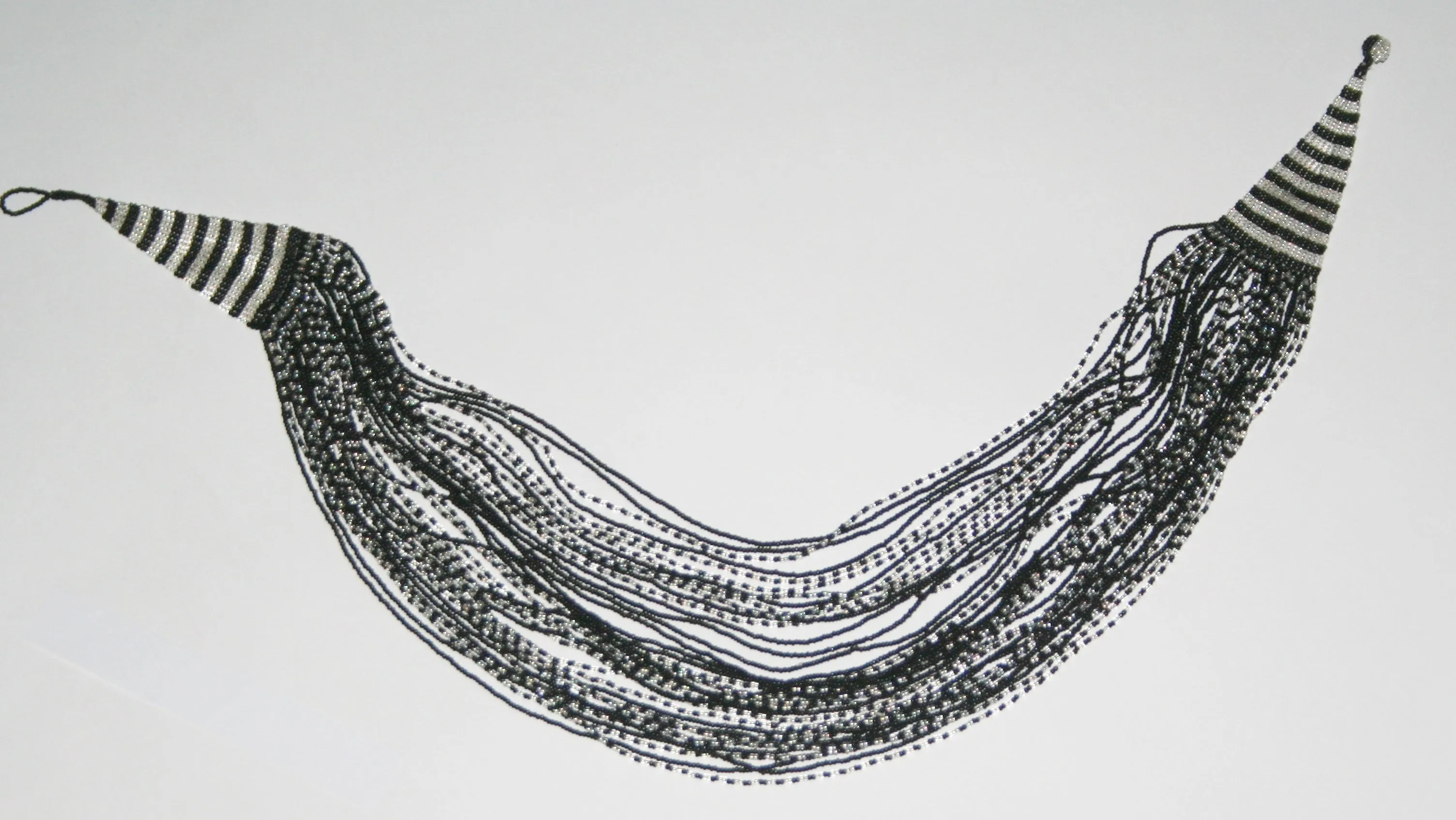 African Seed Bead Necklace Cascade Black White