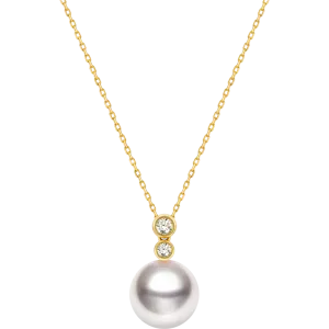 Akoya Pearl 18K Gold Double Diamond Elegant Necklace