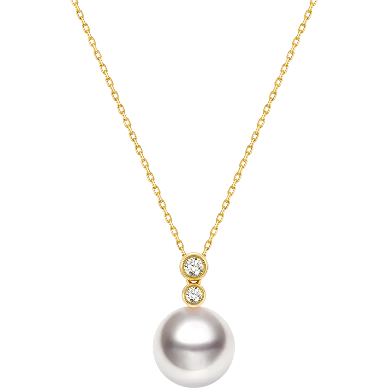 Akoya Pearl 18K Gold Double Diamond Elegant Necklace