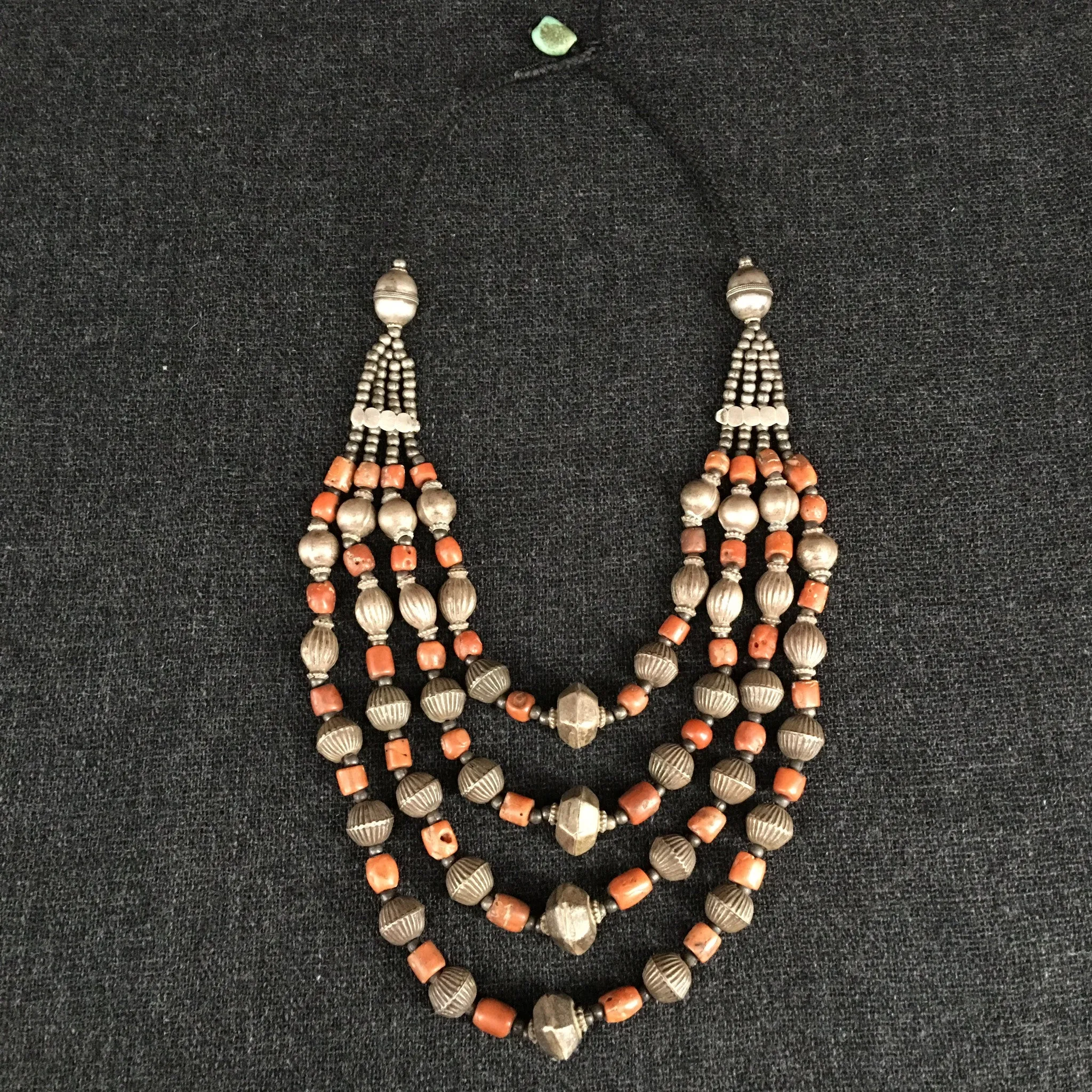 Antique Tibetan Coral and Silver Necklace