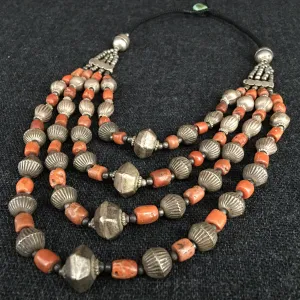 Antique Tibetan Coral and Silver Necklace