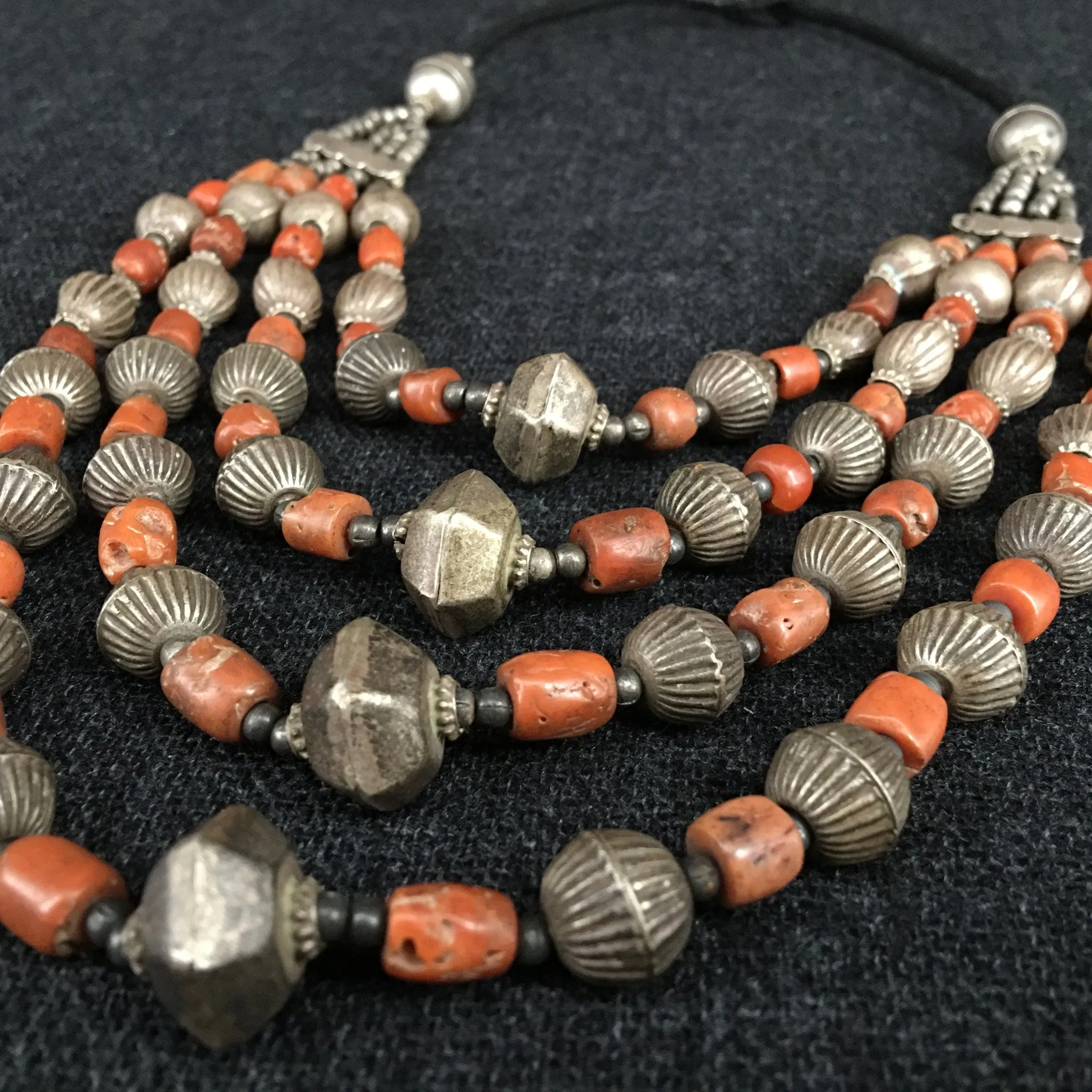 Antique Tibetan Coral and Silver Necklace