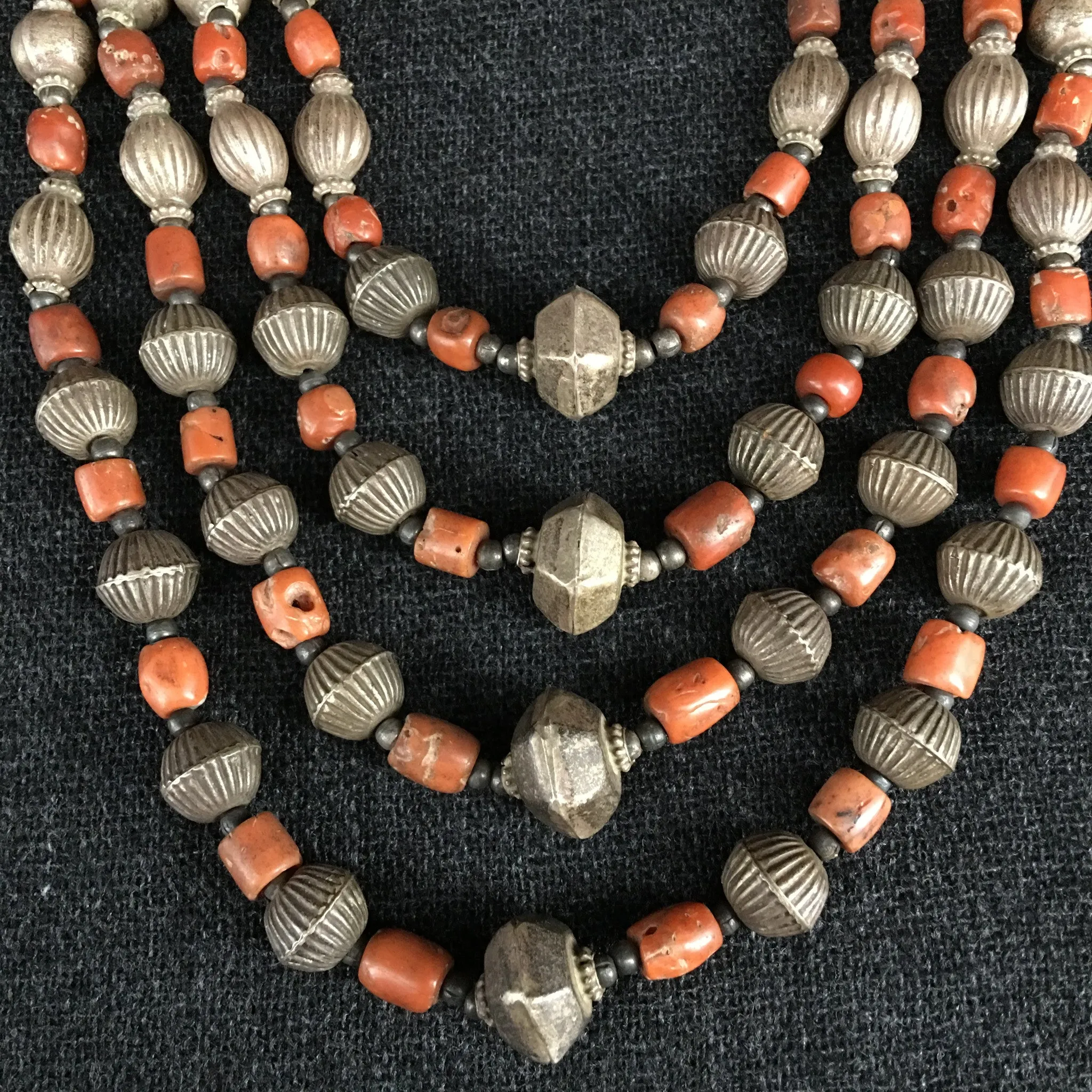Antique Tibetan Coral and Silver Necklace