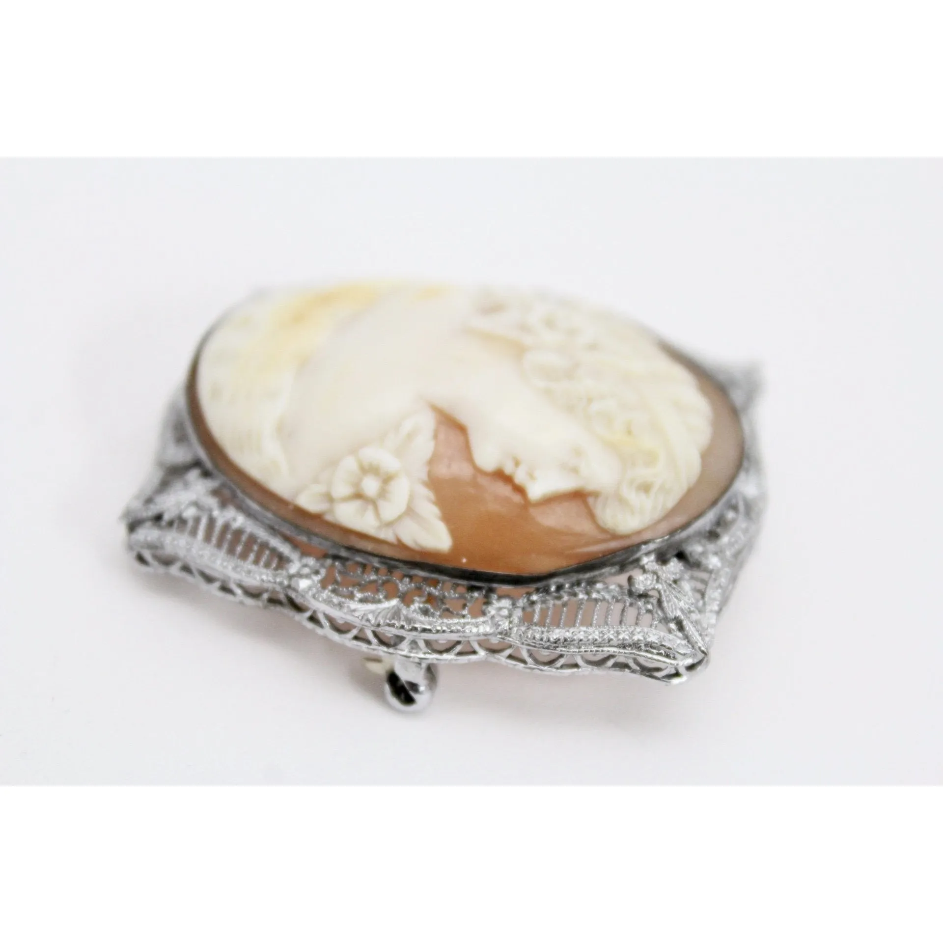 Antique Victorian Otsby Barton Shell Cameo OB Sterling Titanic Provenance Filigree