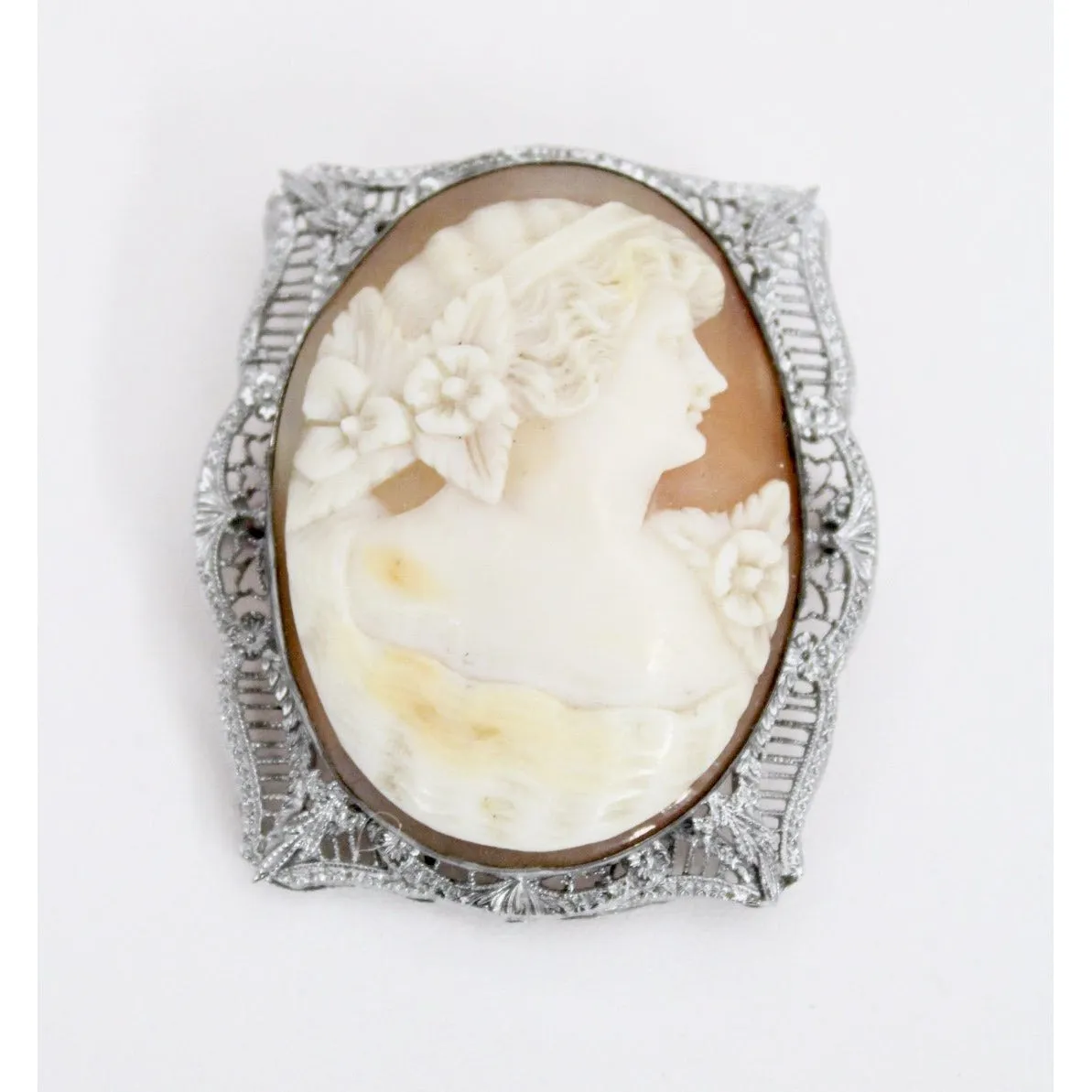 Antique Victorian Otsby Barton Shell Cameo OB Sterling Titanic Provenance Filigree