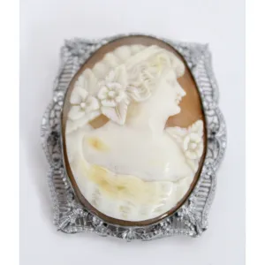 Antique Victorian Otsby Barton Shell Cameo OB Sterling Titanic Provenance Filigree