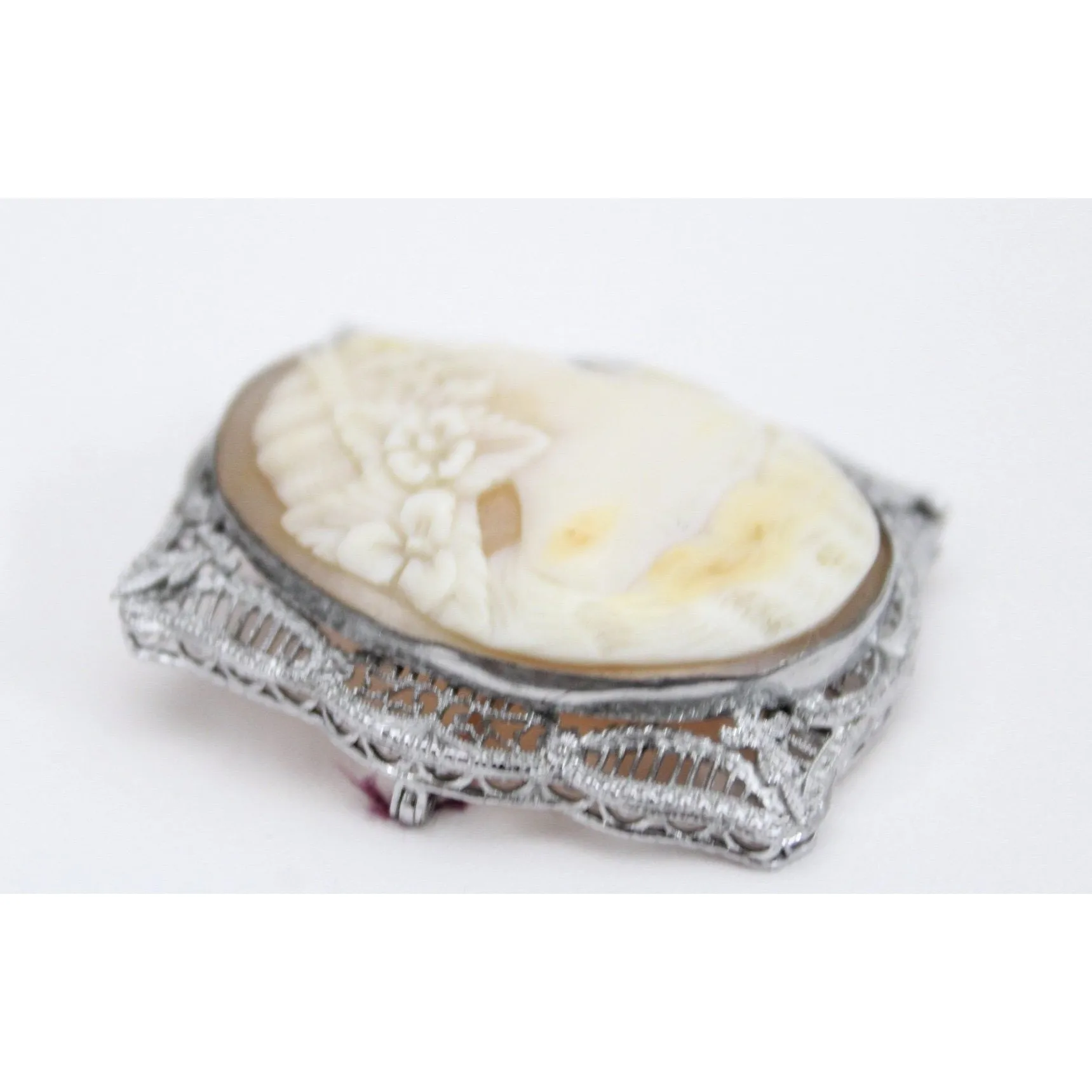 Antique Victorian Otsby Barton Shell Cameo OB Sterling Titanic Provenance Filigree