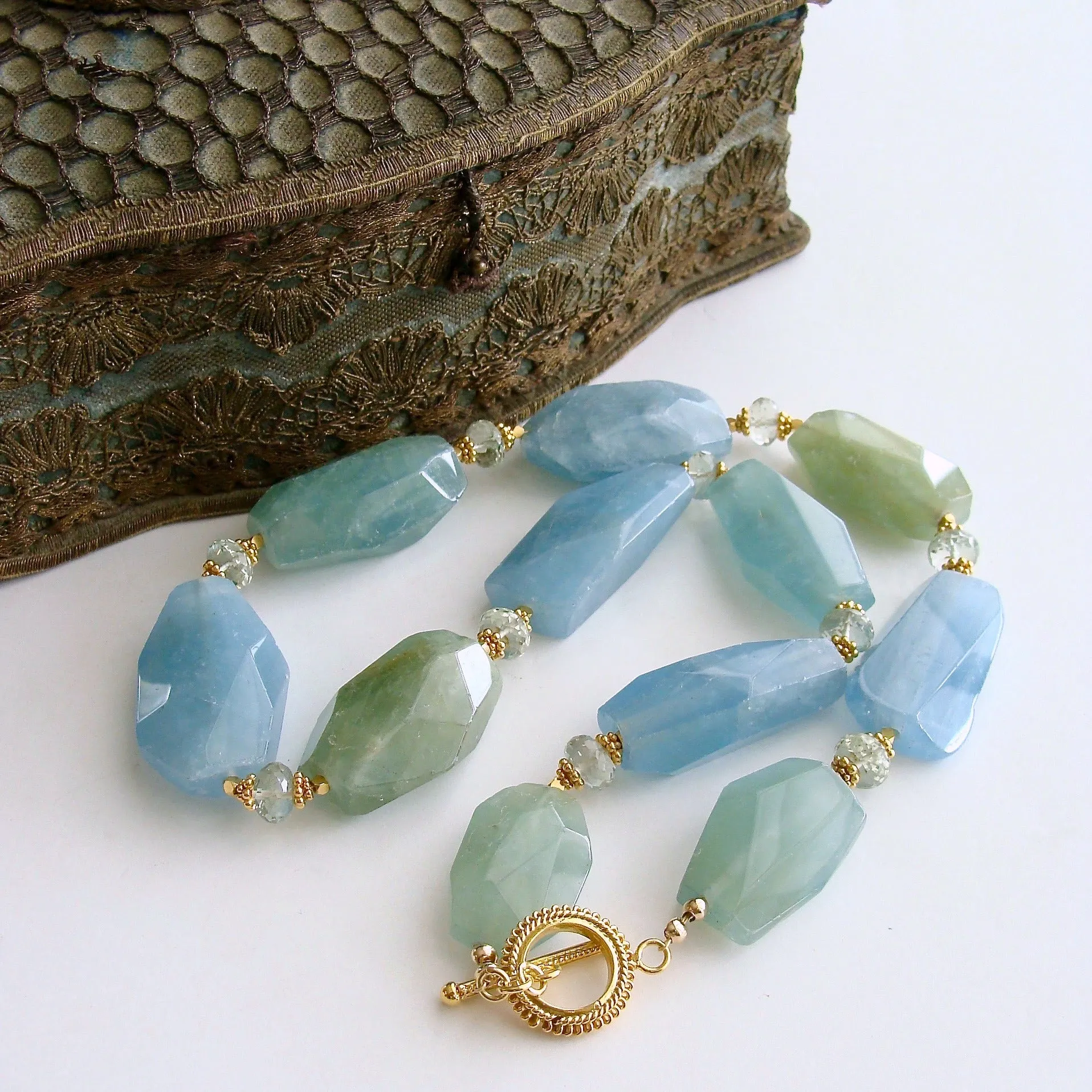 Aquamarine Nuggets Prasiolite Necklace - Brynn III Necklace