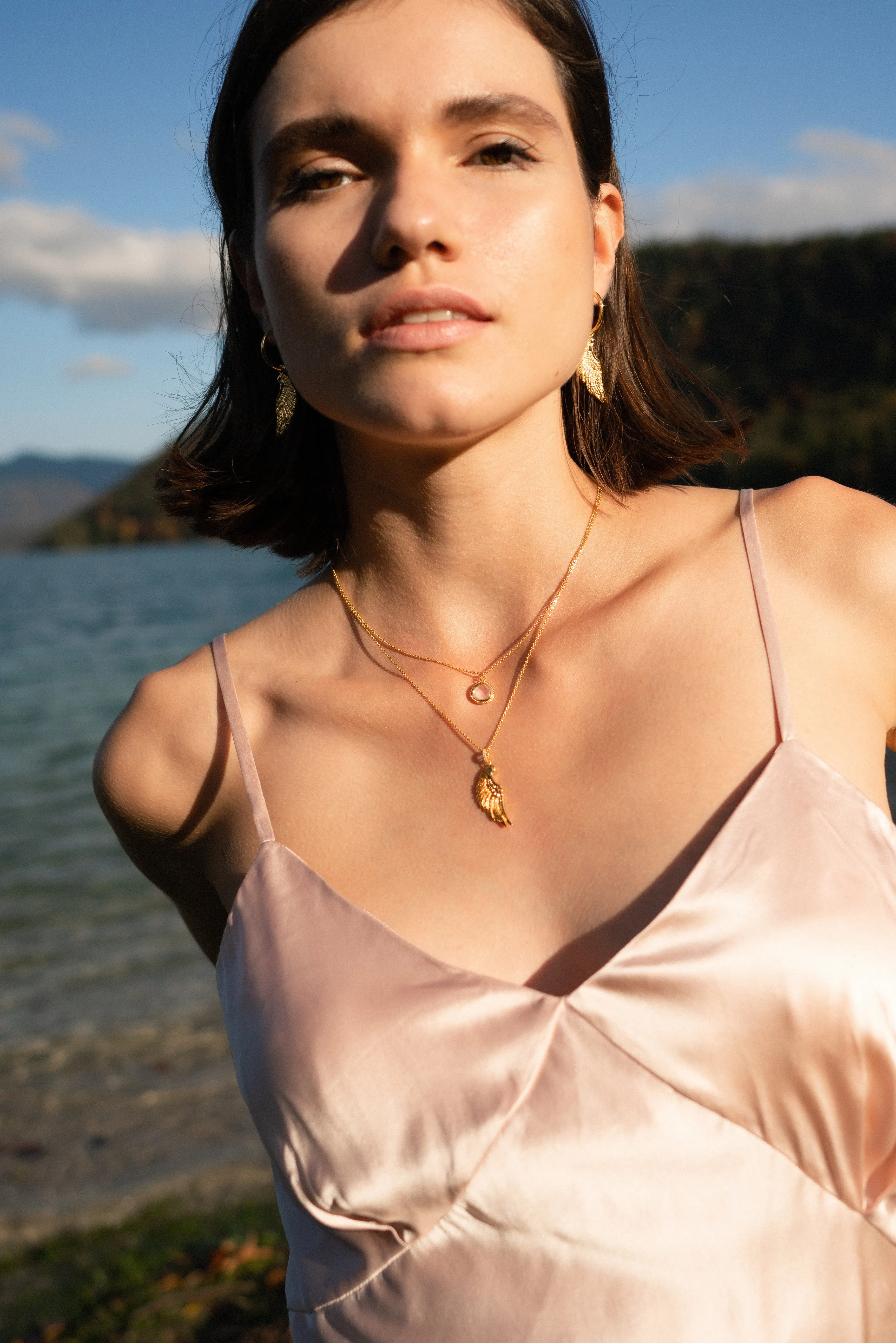 ARCHANGEL CHAMUEL Angel Of Love Necklace, Rose Quartz, White Rhodium