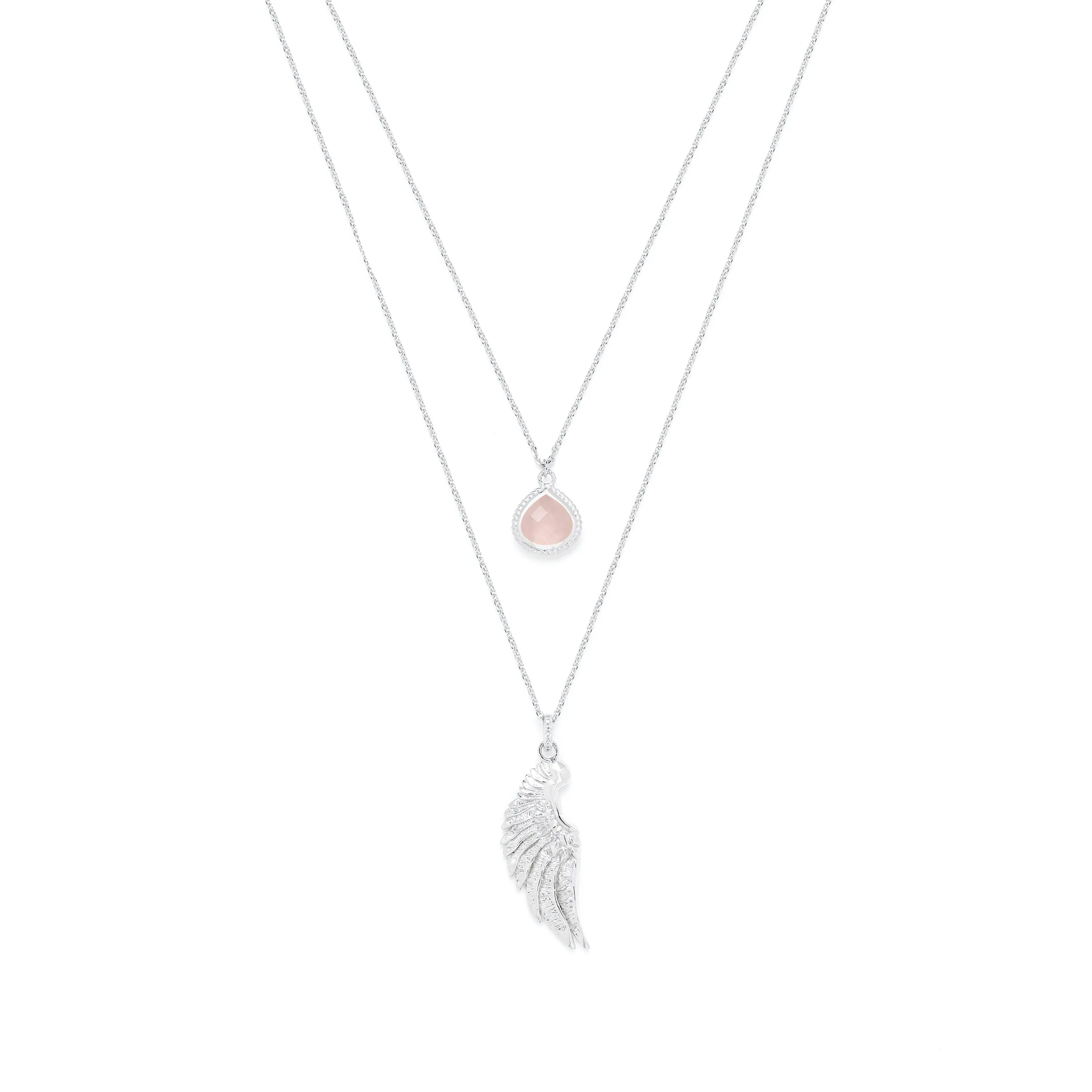 ARCHANGEL CHAMUEL Angel Of Love Necklace, Rose Quartz, White Rhodium