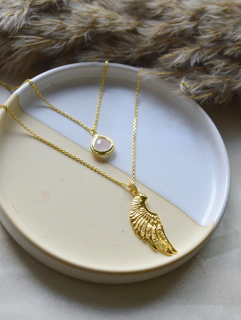 ARCHANGEL CHAMUEL Angel Of Love Necklace, Rose Quartz, White Rhodium