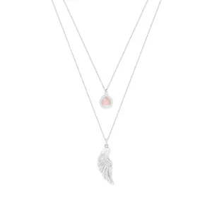 ARCHANGEL CHAMUEL Angel Of Love Necklace, Rose Quartz, White Rhodium