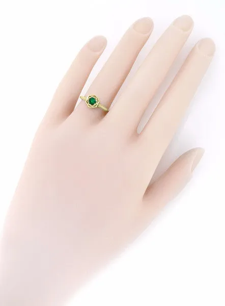 Art Deco Emerald Hexagonal Filigree Engagement Ring in 14K Yellow Gold