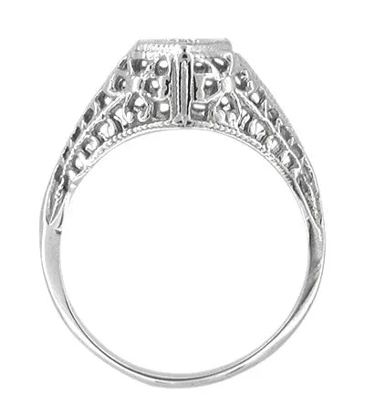 Art Deco Filigree Diamond Antique Engagement Ring in 14 Karat White Gold