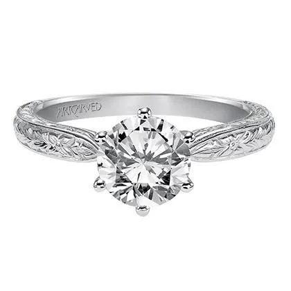 Artcarved "Elise" Engraved Diamond Solitaire Six Prong Engagement Ring