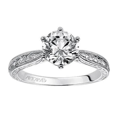 Artcarved "Elise" Engraved Diamond Solitaire Six Prong Engagement Ring
