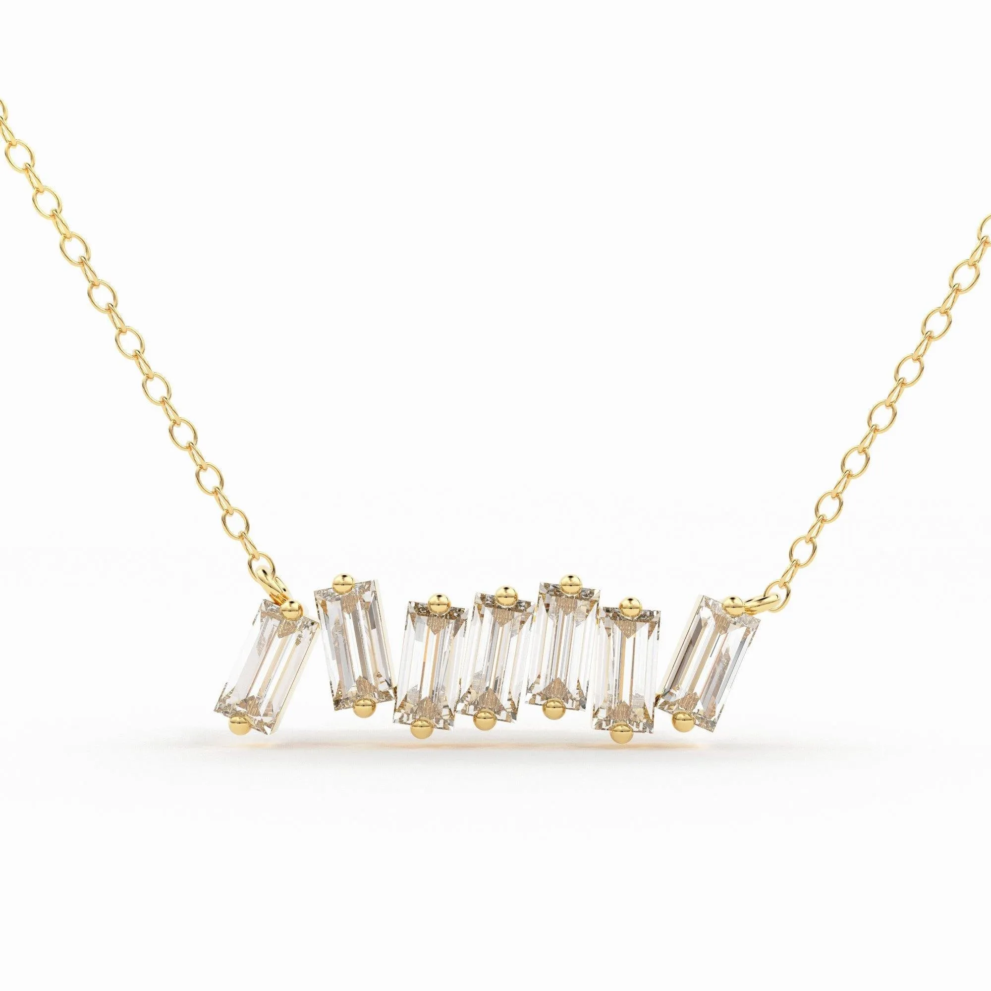 Baguette Diamond Cluster Necklace in 14k Gold / Diamond Cluster Necklace / Unique Diamond Layering Necklace/ Diamond Necklace/ Diamond Chain