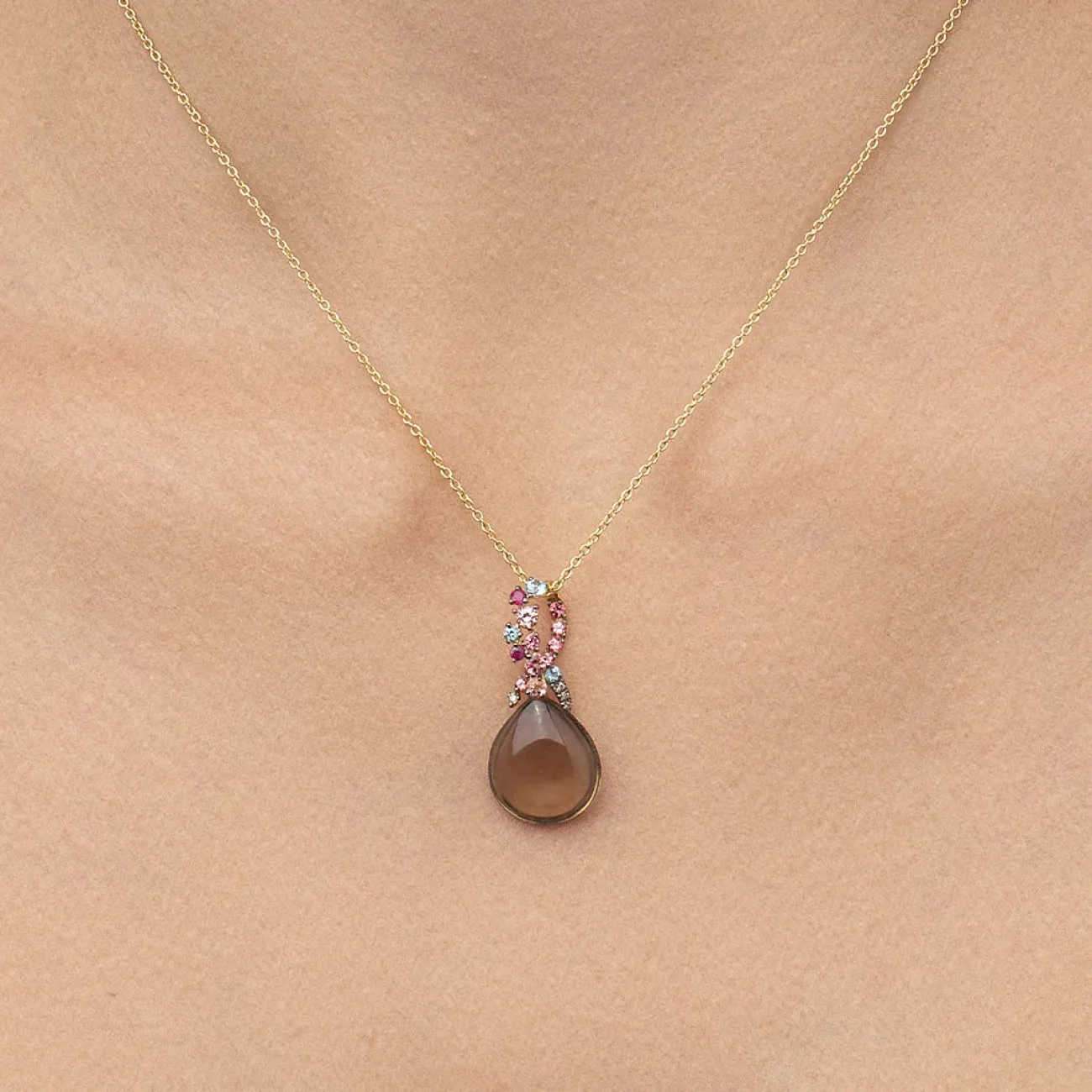 Baobab 18K Yellow Gold Smoky Quartz & Mixed Gemstone Pendant Necklace