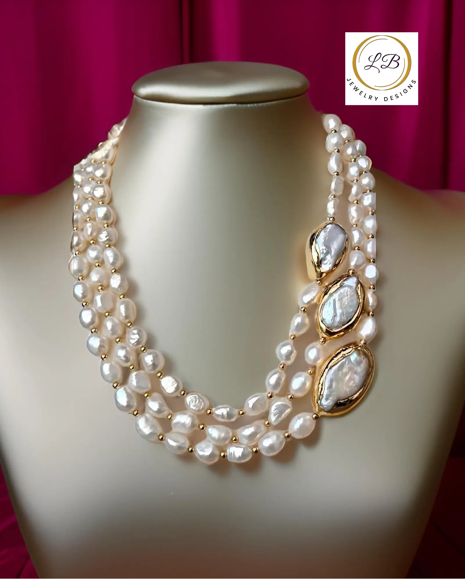 Baroque and Keshi Pearl Triple-Strand Statement Necklace