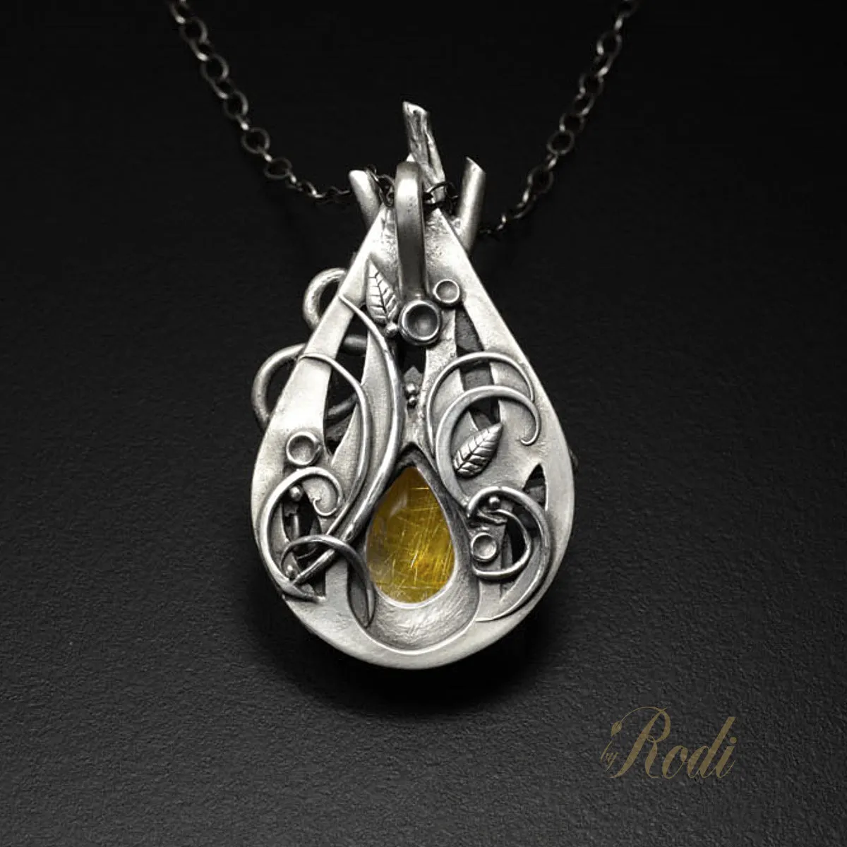 Be Queen - Fine Silver With Rutilated Quartz Bee Pendant