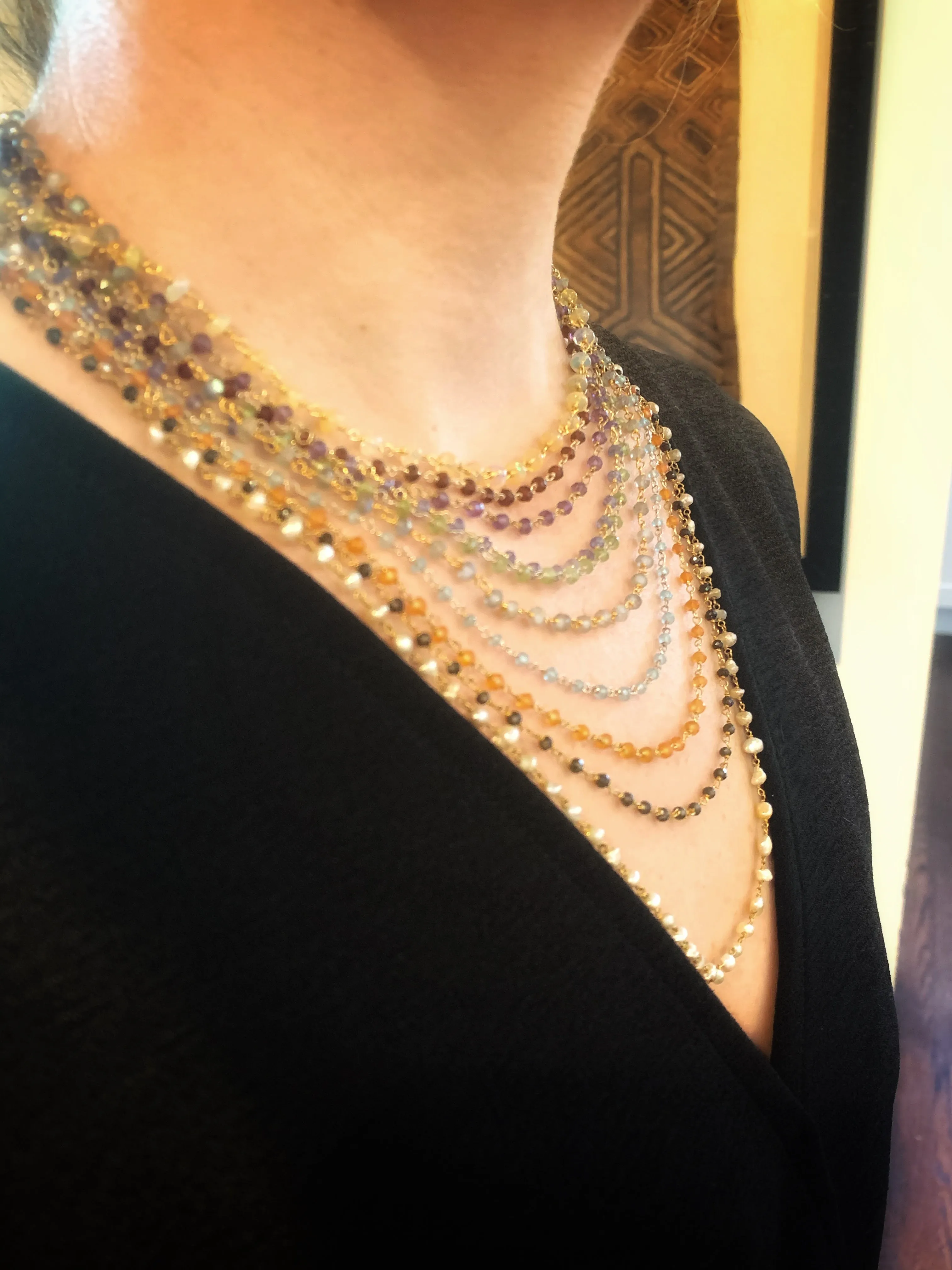 Beaded Tanzanite Necklace on Yellow Gold Filled Chain