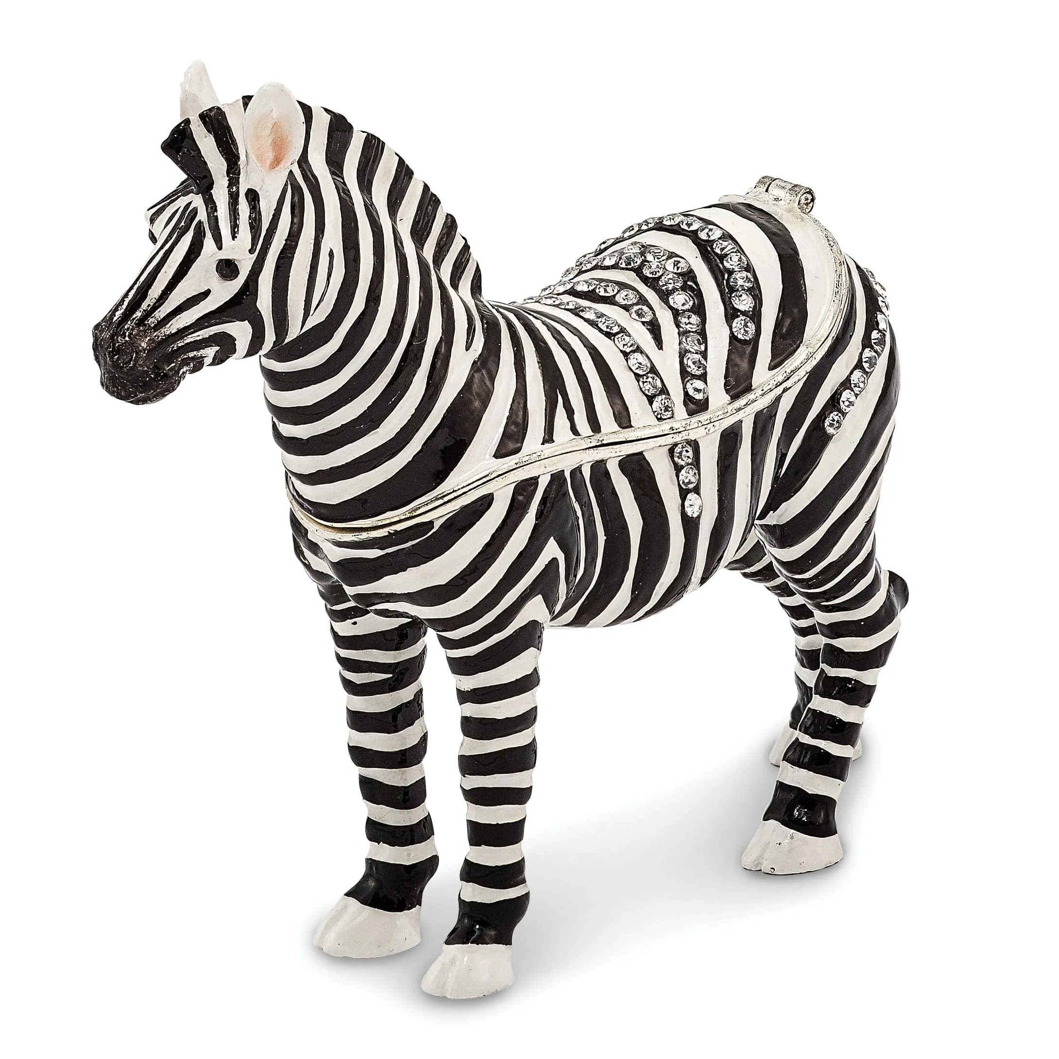 Bejeweled Pewter Multi Color Enamel Finish ZACH Zebra Trinket Box