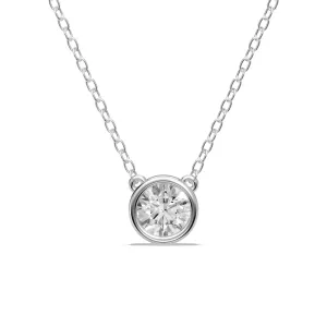 Bezel Pendant Necklace with 0.80ct of Laboratory Grown Diamonds in Sterling Silver and Platinum