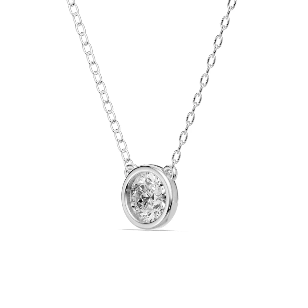Bezel Pendant Necklace with 0.80ct of Laboratory Grown Diamonds in Sterling Silver and Platinum
