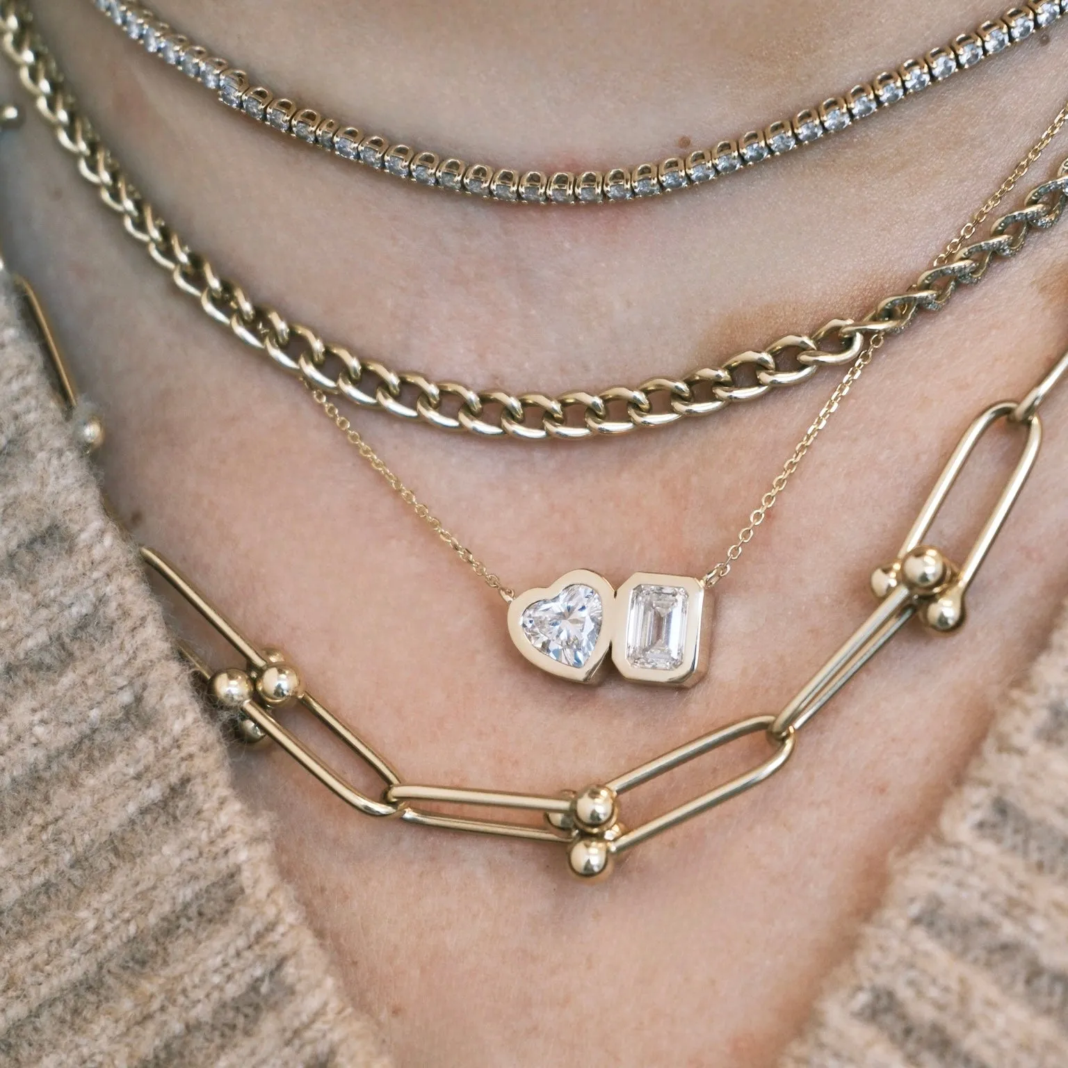 Bezel Set Toi-et-Moi Lab Diamond Necklace - IGI Certified