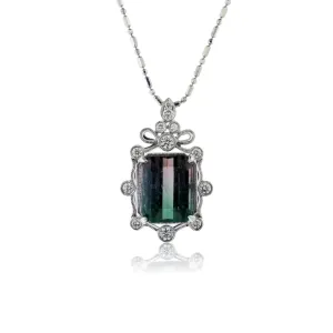 Bi-Color Tourmaline and Diamond Accented Vintage Style Pendant