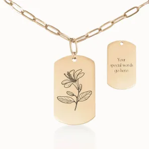 Birth Flower Tag Pendant on Paperclip Chain