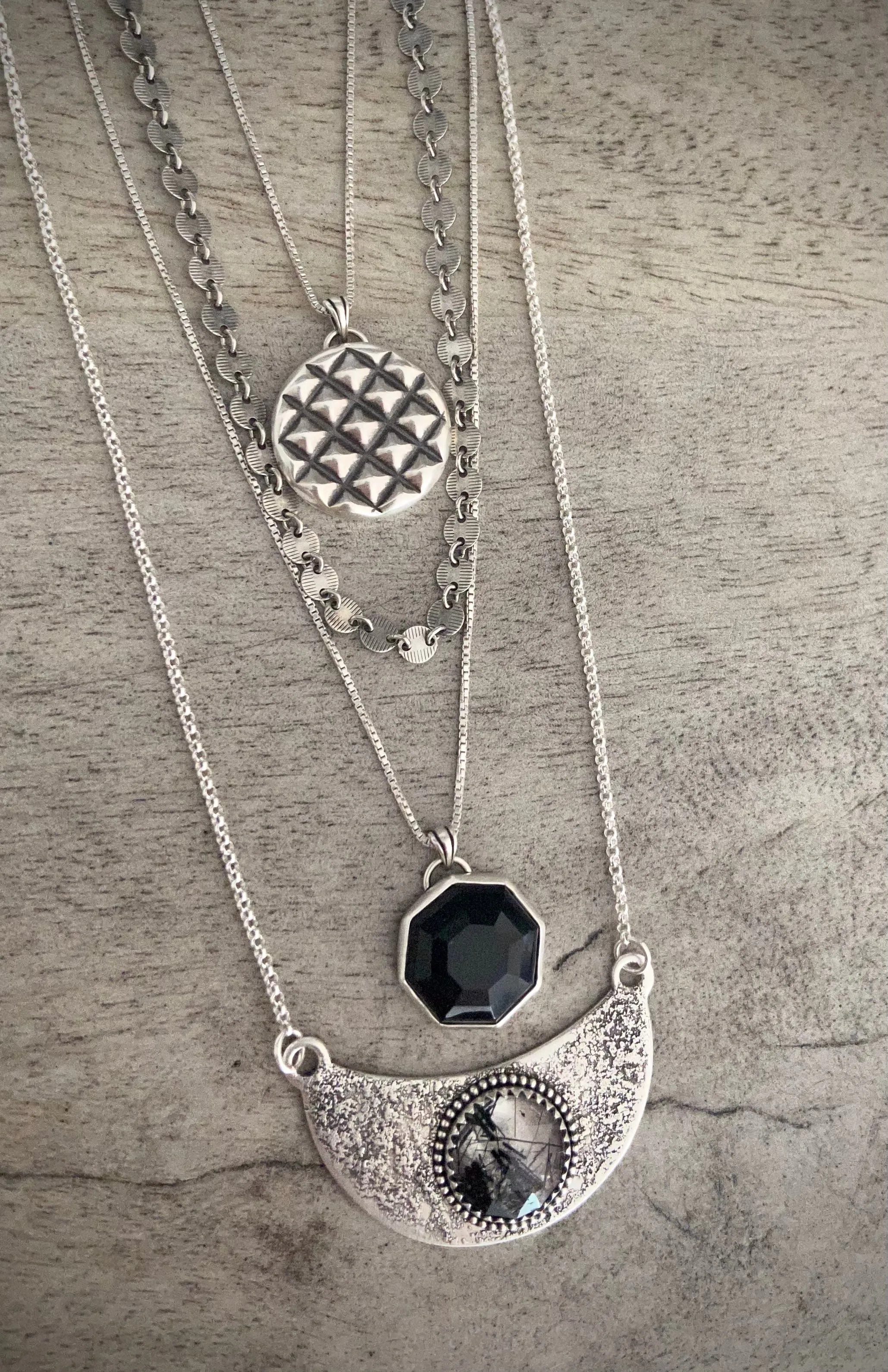 Black Tourmaline in Quartz Bib Necklace *Discounted*