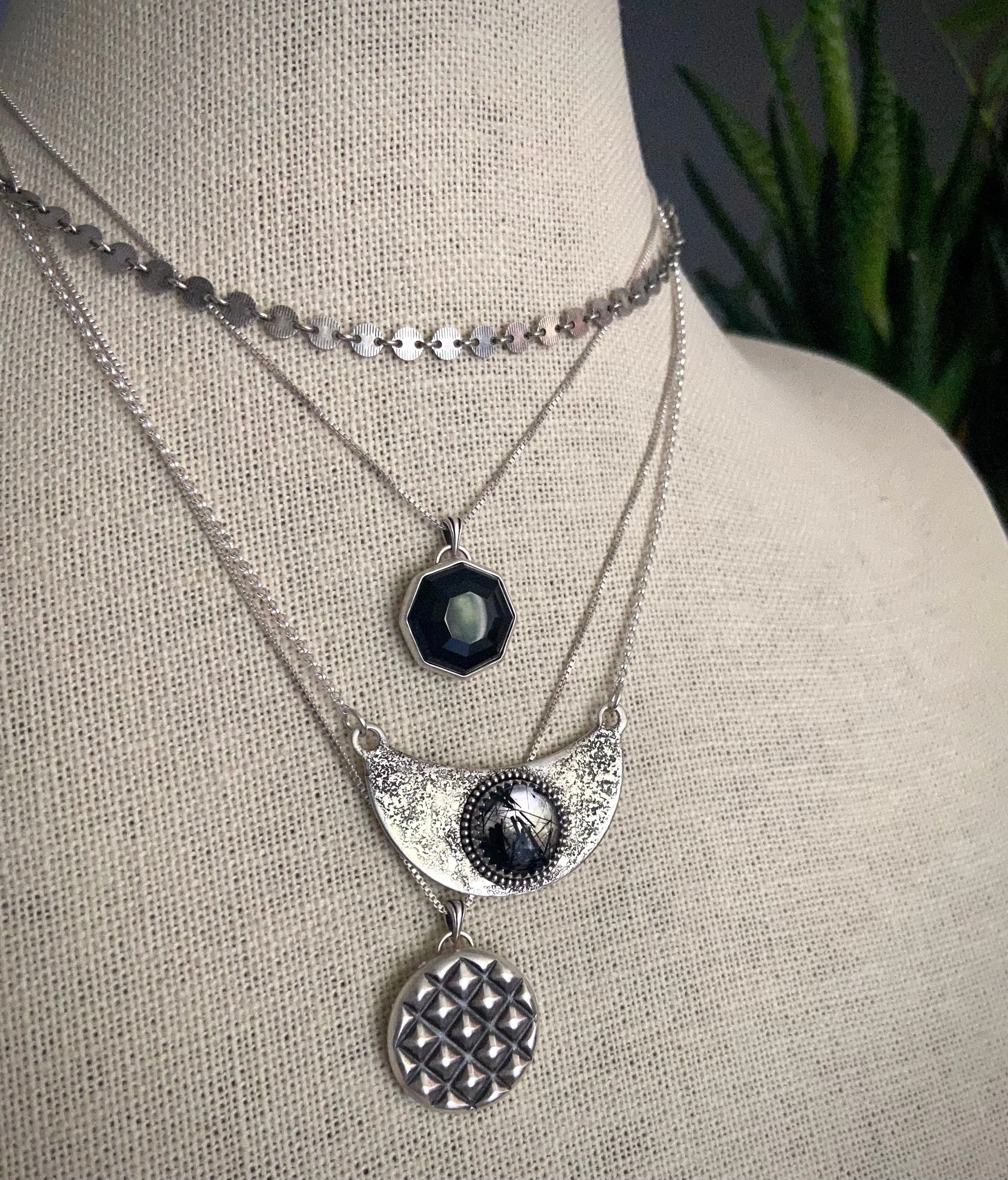 Black Tourmaline in Quartz Bib Necklace *Discounted*