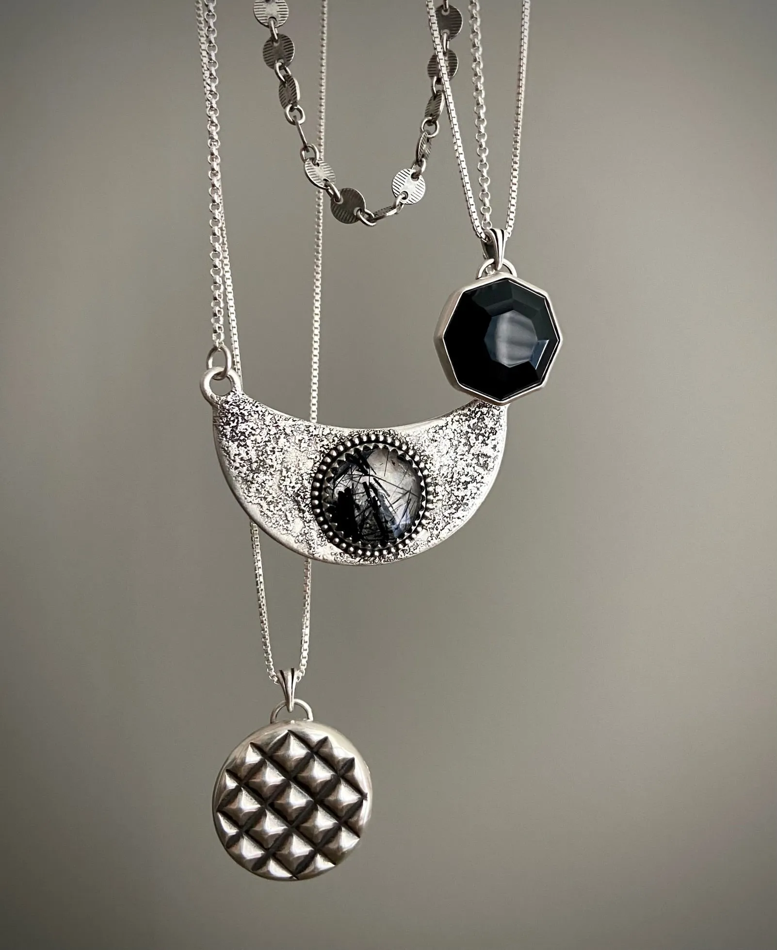 Black Tourmaline in Quartz Bib Necklace *Discounted*