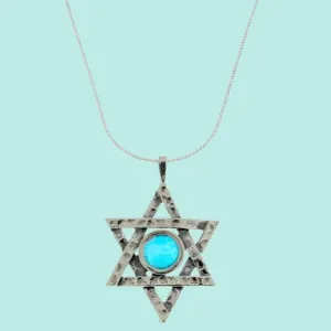 Blue Opal Sterling Silver Star of David Necklace for woman